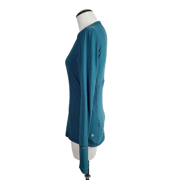 Lululemon Athletica‎ Womens 6 Kanto Catch Me Long Sleeve Striped Green Knit Top - Picture 5 of 7